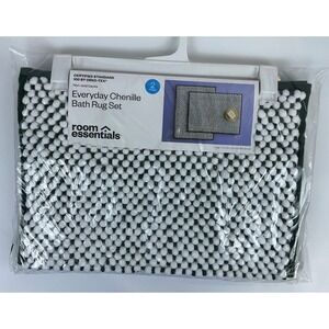 Room Essentials‎ Everyday Chenille Bath Rug Set 2 Piece Green White New